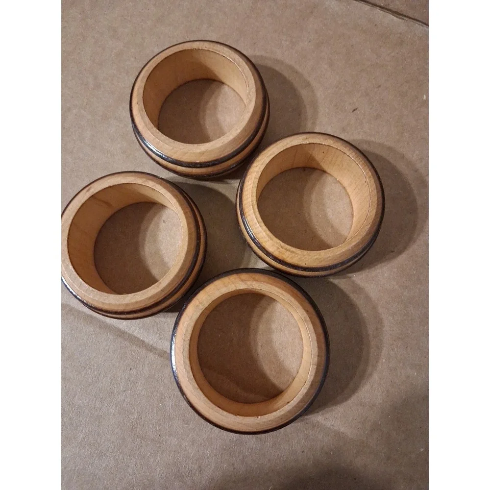 4 Wooden Napkin Rings Vintage Danish MCM‎ Grooved Farmhouse Simple Rustic #25